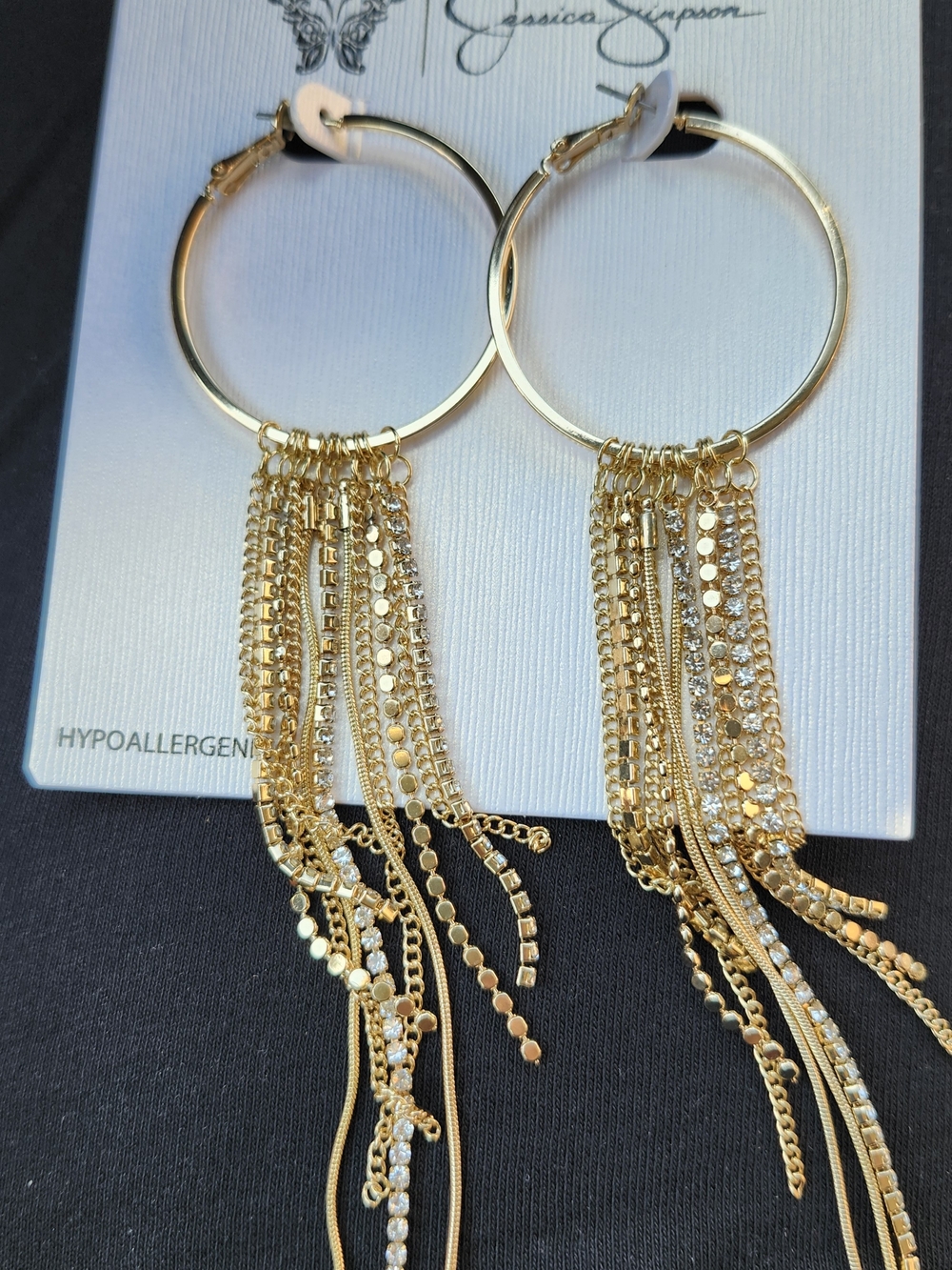 Jessica Simpson Gold Hoop Earrings with Cascading Fringe Chains